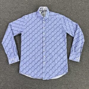 Blake Mill Mens Shirt Medium Blue Abstract Print Button Down Long‎ Sleeve Casual